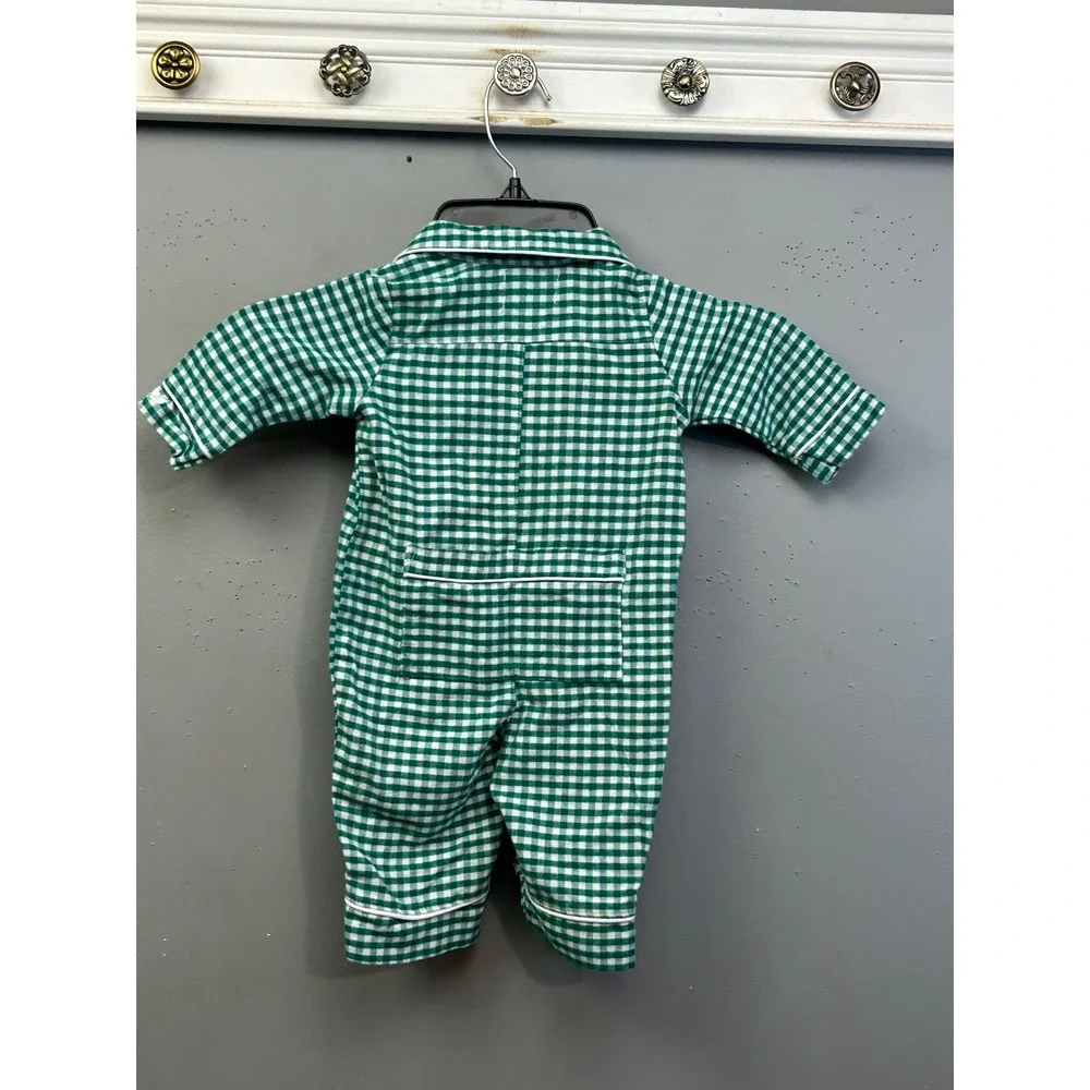 Petite Plume Pajamas Unisex 3/6M Green Gingham One Piece Button Snap Romper